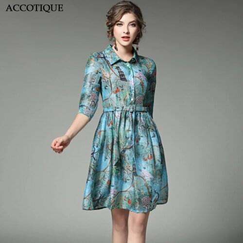High Quality 2017 New Spring Summer Womens Flower Print Ball Gown Female Silk Slim Half Sleeve Casual Short Dresses With Belt
