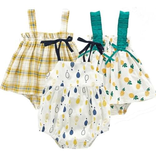 Summer Baby Bodysuit Baby Girls Pineapple Halter Skirt With Fart Flower Retro Plaid Skirt Creeper Bodysuit Girl Clothes