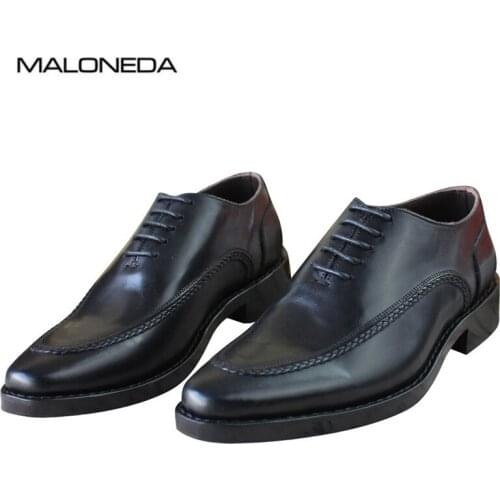MALONEDA Design Special Style Handmade Goodyear Oxfords Genuine Leather Shoes Black For Wedding Party Business