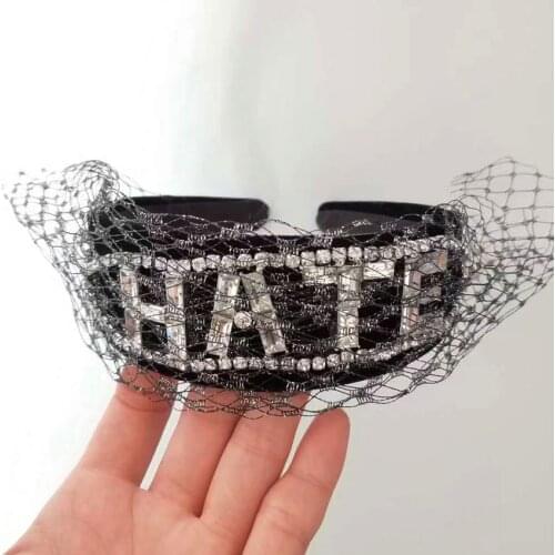 Alphabet chain casual Temperament Rhinestone Headband LOVE lace hair hoop American baroque letters hair band bow hair card Word