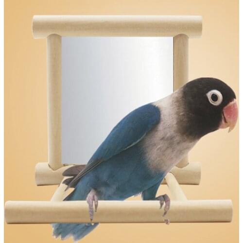 Wooden Bird Toy Mirror Stand Platform Toys Holder For Parrots Cockatiel Vogel Bird Mirror Cage Stand Bar Accessories