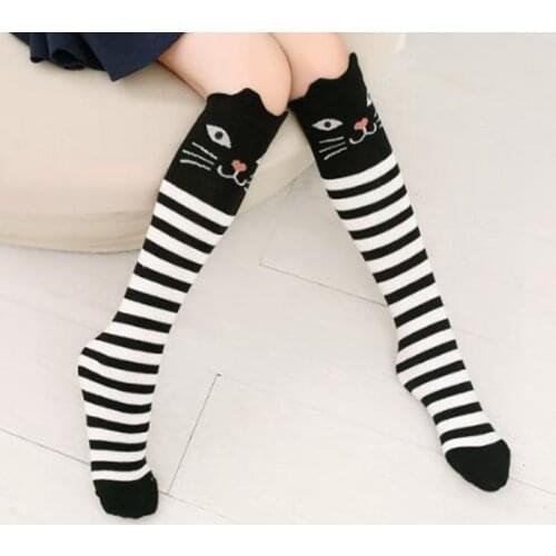 Kids Girl Stripe Over Knee High Socks Cute Cat Bear Girl Stockings Kids Long Socks Leg Warmer Cotton Baby Socks