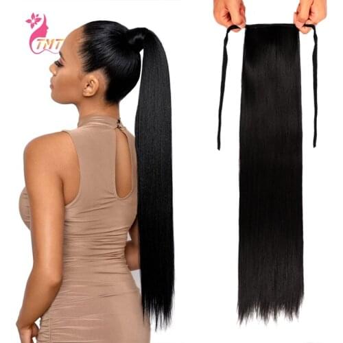 Long Ponytail Extension Synthetic Heat Restant Fiber Straight Pony Tail Hair Extensions Black Brown Headwear Hairpieces