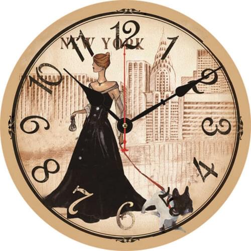 French Lady Fashion Style Decorative Wall Clock,wooden 16 Inch Large Home Silent Non Ticking Round Battery Wall Clock