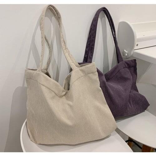 Canvas Corduroy Shoppers Shoulder Tote Bags for Women 2021 Girls Purses Handbags Female Casual Wallets Large Capacity Schoolbags