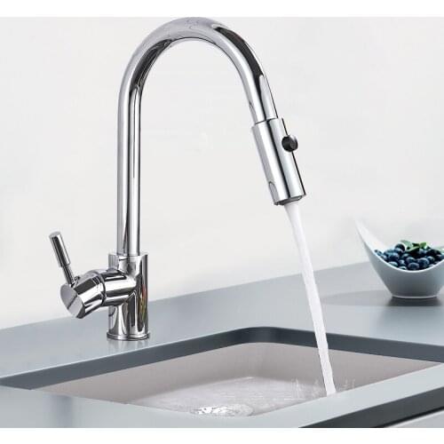 Chrome Polish Kitchen Sink Faucet Spray Stream Rain Switch Spout Pull Down Kitchen Mixers Deck Mounted Hot and Cold Water Tap