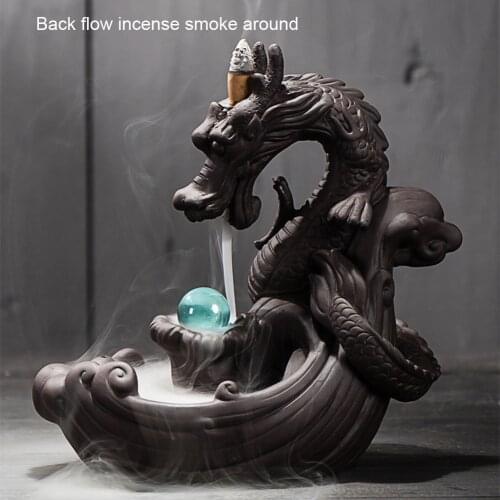 Incense burner Ceramic Backflow Incense Burner Creative Home Decor Dragon Incense Holder Censer With Crystal Ball + 100pcs Incen