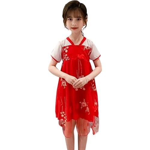 Summer Dress For Girls Floral Embroidery Party Girl Pricness Dress Teenage Costumes For Girls 6 8 10 12 14