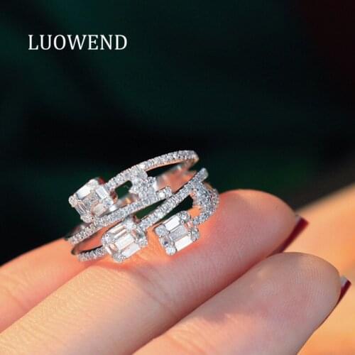 LUOWEND 100% 18K White Gold Rings Pear Cut Marquise Shape Real Natural Diamond Ring for Women Wedding Engagement Anniversary