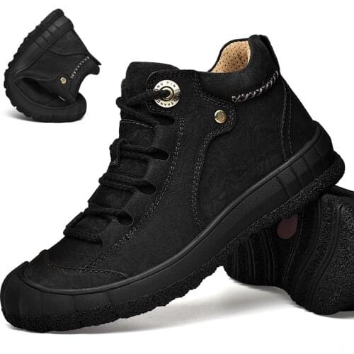 Luxury Outdoor Mens Boots Genuine Leather Casual Shoes Motorcycle Warm Winter Boots for Men Upscale Ankle Shoes High Quality