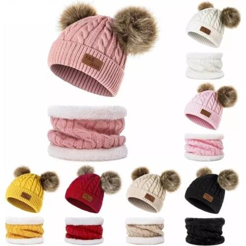 Autumn and winter new baby knitted hat scarf set childrens hat scarf set cotton boys hat neck children scarf