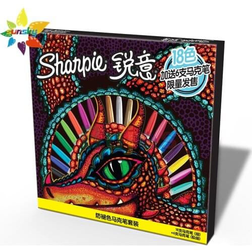 USA Sharpie 24 color set Permanent Oil Marker Pens Student animation design art hand painted color paintbrush art supplies