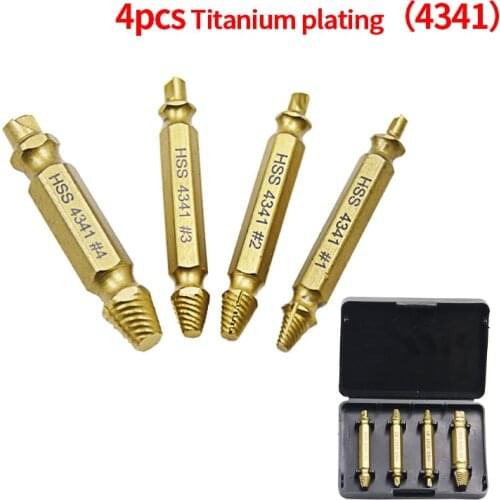 4pcs Titanium-plated Damaged Screw Extractor Drill Bits Guide Set Broken Speed Out Bolt Stud Stripped Screw Remover Tool