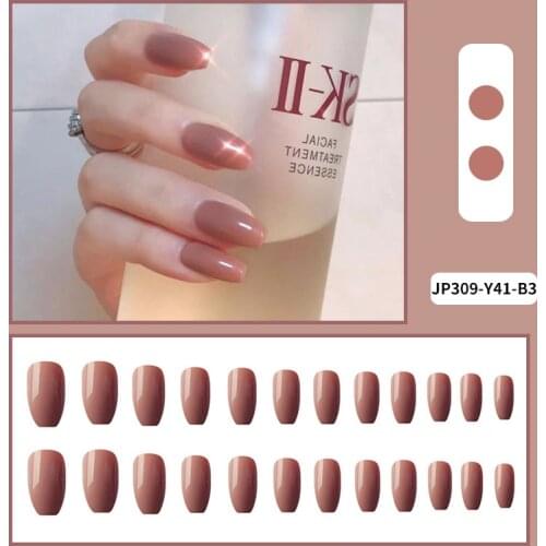 24pcs Pure Color Wear Long Paragraph Fashion Manicure Patch False Nails Save Time Wearable Nail Patch SANA889