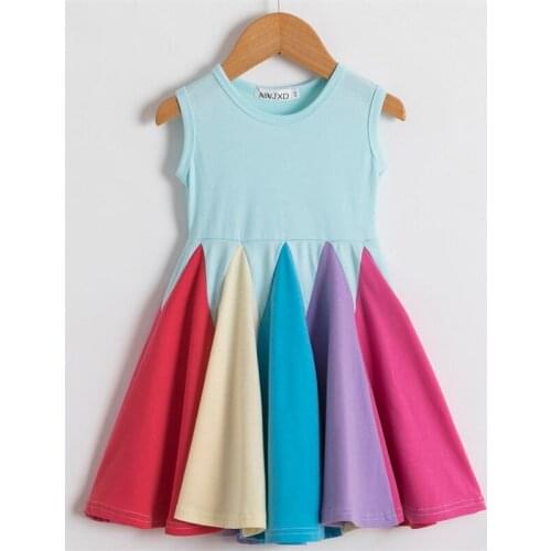 New Fashion Rainbow Girls Dress Summer Sleeveless Kids Dresses for Girls Princess Birthday Party Children Clothes Size 2-6 Years