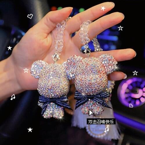 Diamond Little Bear Car Pendant Lovely Rearview Mirror Hanging Chain Car Interior Accessories Ornament Decoration For Girls