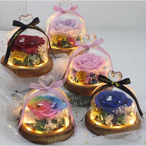 Mothers Day Beauty And The Beast Rose Preserved Valentines Day Gift Exclusive Rose In Glass Dome With Lights Eternal Real Rose