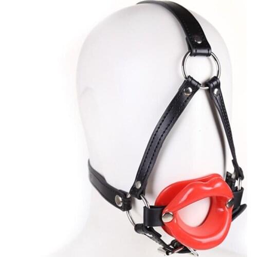 Adult Sex Bondage Female Silicone Lip Muzzle Gag with Leather Strap Forced Open Mouth Sex Toy