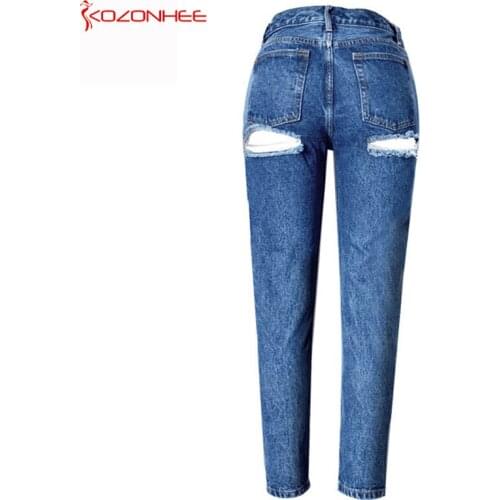 Spring Loose Ripped Straight Jeans Women With Low waist Torn Butt Holes Torn Jeans Reveal Buttocks Jeans For Girls #223