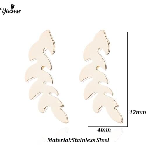 Yiustar Colorful Leaves Stud Earring Elegant Sweet Black Color Stainless Steel Earring Mini Plant Earrings for Women Travel Gift