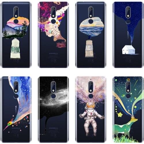 Back Cover For Nokia 2.1 3.1 5.1 6.1 7.1 Plus Soft Silicone Art Star Space Deer Case For Nokia 2.1 3.1 5.1 6.1 7.1 Phone Case