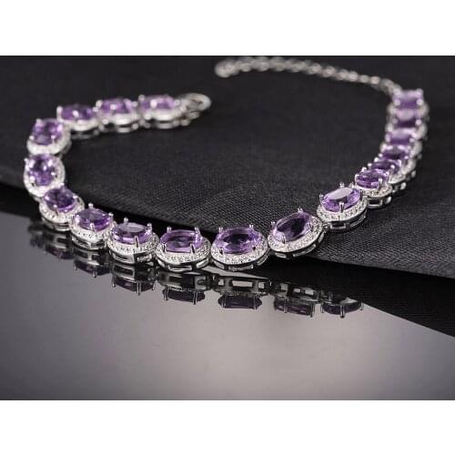 925 Sterling Silver Gemstone Bracelet Natural Amethyst For Women Luxury Anniversary Gifts Delicate Classic Fine Jewelry