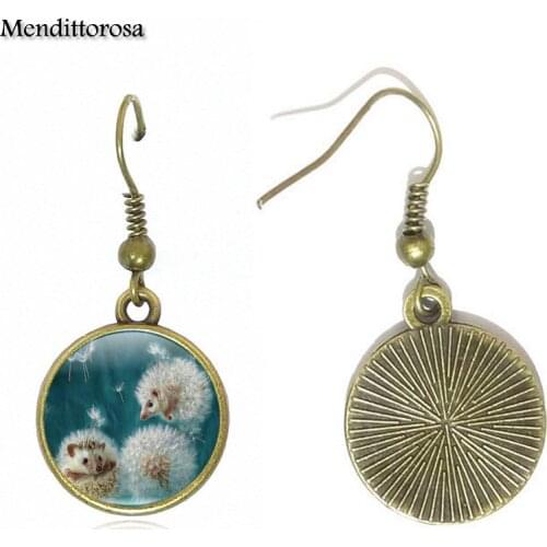Mendittorosa Hedgehog Fashion Glass Bronze/Silver/Golden Clip Ear Hook Drop Earrings Women Daughter Birthday Gift Jewelry