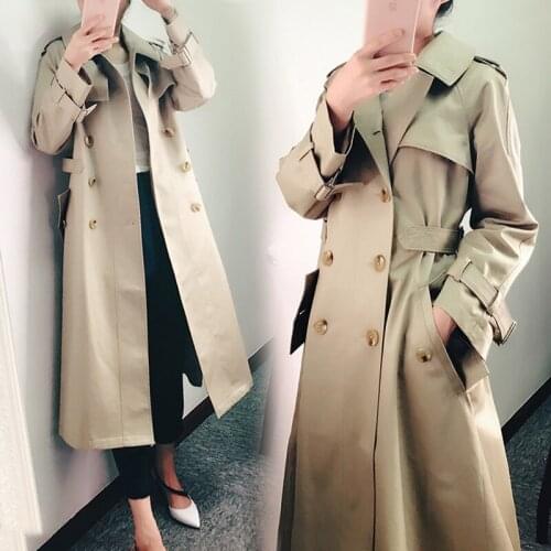 Spring Autumn New Korean Loose Elegant Mid-length Khaki Trench Coat Women Double Breasted Waist Windbreaker Female Plus Size 2XL
