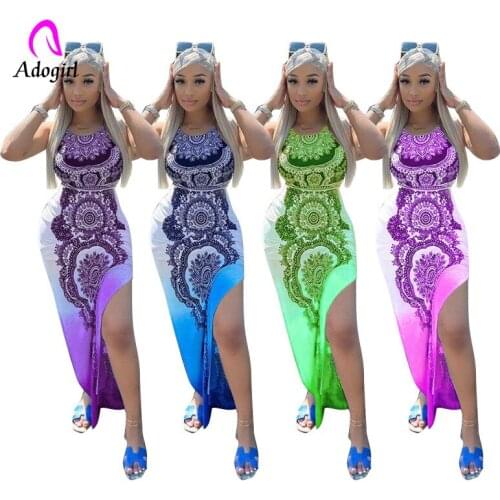 Bandana Printed Women Long Dress Boho Spaghetti Straps Side Slit Outfits Changing Color Sexy Backless Night Club Party Vestidos