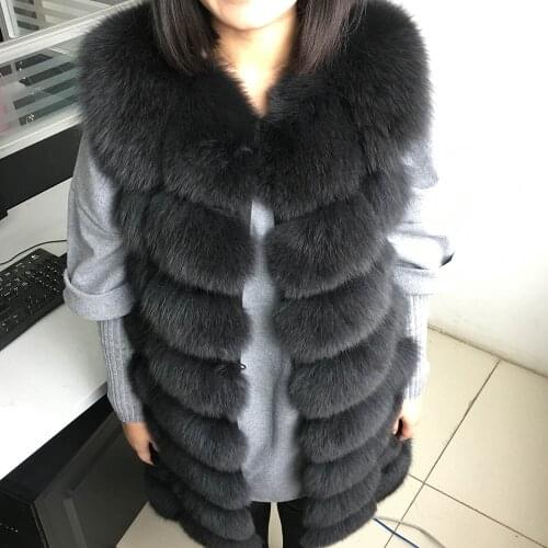 Maomaokong real natural fox fur fur 70cm long natural fox fur vest 90CM fashion sleeveless fur coat Warm womens slim park coat