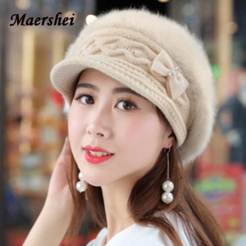 MAERSHEI Winter Womens Hat Rabbit Fur Warm Beanies Knitted Hats Brand Fashion Women Casual Skullies Beanie Bonnet Cap