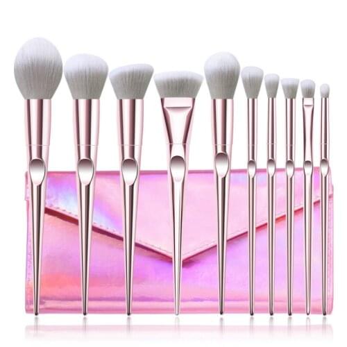 10Pcs Rose Gold Makeup Brush Liquid Foundation Blush Eye Shadow Concealer Pen Lip Eye Makeup Brush Cosmetic Beauty Set