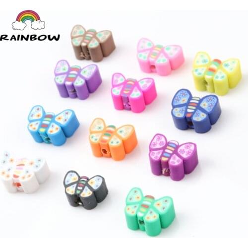 Mixed Color Butterfly Pattern Clay Soft pottery Spacer Beads For Jewelry Making Bracelet Accessories 11x8mm 100pcs DIY