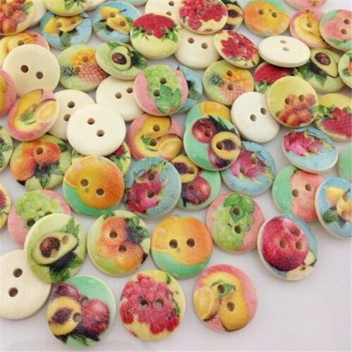 100pcs Fruit Pattern Wooden Buttons Fit Sewing and Scrapbook 15mm WB161