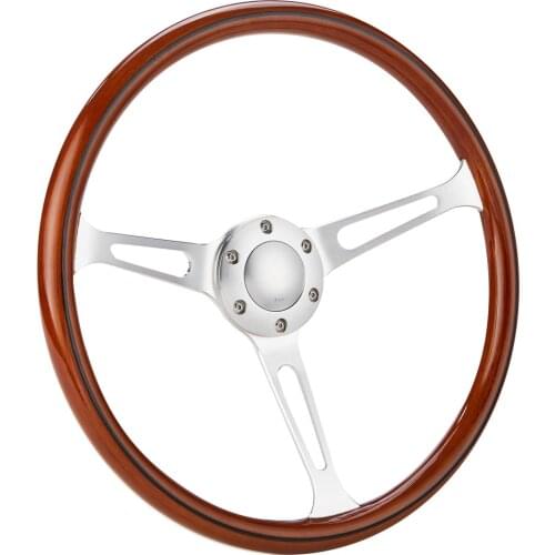 15" 380mm Wooden Classic steering wheel Chrome Spoke Vintage Classic Wood Grain Brushed Spoke steering-wheel