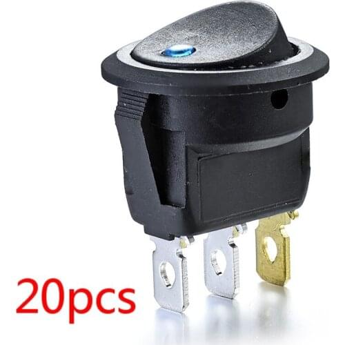 20PCS 12V 3 Pins Mini Car Auto Blue LED Light Round Rocker Toggle Switch ON-0FF Power Push Button Switch