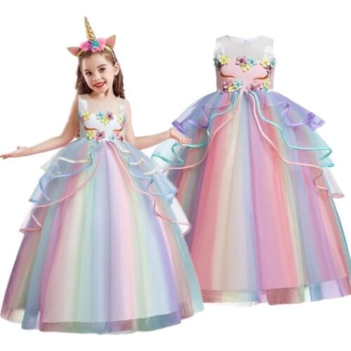 2021 Summer Girls Unicorn Dress up Costume Unicorn Tutu Dress Pastel Rainbow Princess Girls Birthday Cartoon Party Fancy Dresses