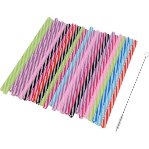 25x Colorful Reusable Clear Hard Plastic Drinking Jar Straws+1x Cleaning Brush Replacement Tumblers Straws Party Decoration