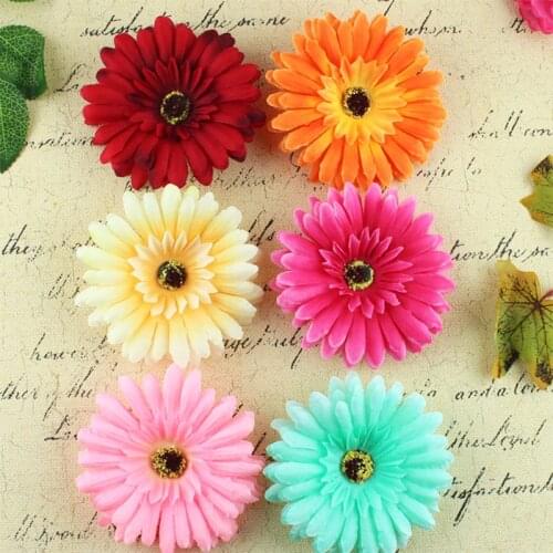 3 Pics Gerbera Daisy Silk Artificial Flowers Fake Heads For Home Wedding Party Decorative DIY Hair Clip Hat Wreath Material