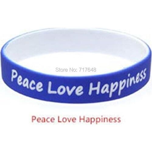 300pcs Love Sentences Peace Love Happiness wristband silicone bracelets free shipping by FEDEX A