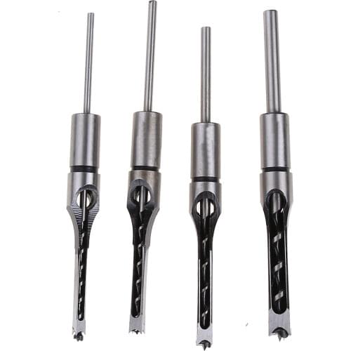 4pcs/set High Speed Steel Threaded Screw Woodworking Square Hole Drilling Hole Lengthen Drill Bit Tap Bearing Steel Carpentry