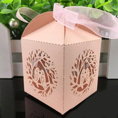 50pcs Love Bird Wedding Candy Box Sweets Gift Favors Boxes With Ribbon Party Decoration Wedding Birthday Party Event Supplies