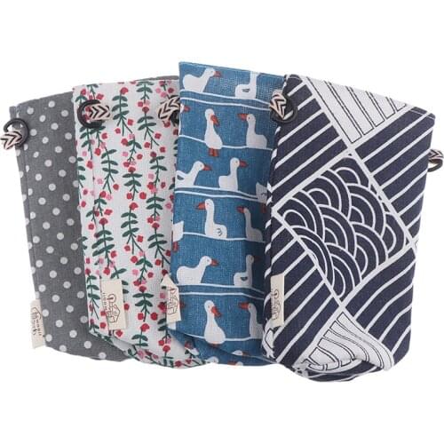 Outdoor Battle Holder Modern Style Portable Bottle Cover Floral Printing Cotton Linen Cup Covers Bag Flexible Bottle Cover Bag