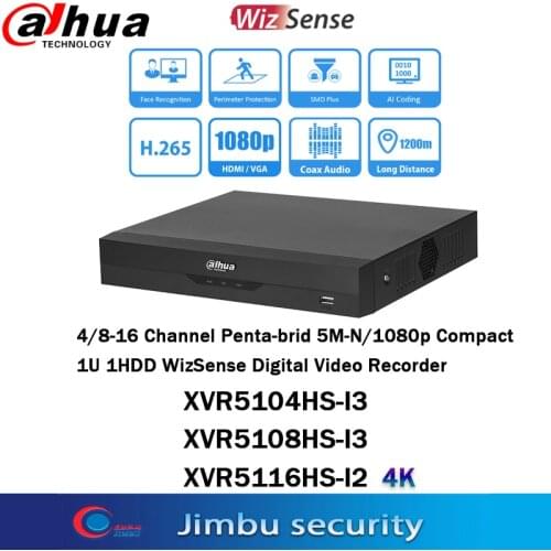 Dahua XVR DVR 4CH 8CH 16CH XVR5104HS-I2 XVR5108HS-I3 XVR5116HS-I2 1HDD Face recognition WizSense IoT & POS functionalities