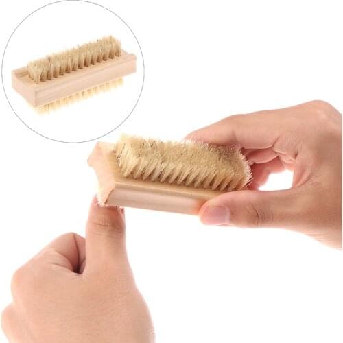 Double Sided Natural Bristle Nail Brush Manicure Pedicure Wooden Handle Soft Remove Dust Nail Cleaning Tools Brush for Nail Care