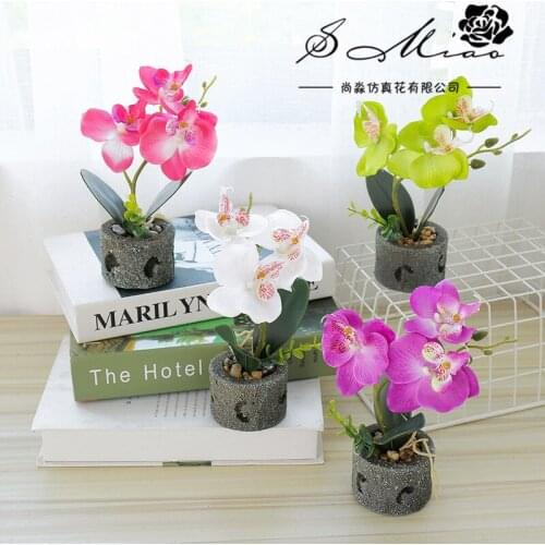 Phalaenopsis Potted Artificial Orchid Flower + Foam Leaf +plastic Vase Simulation Flower Home Christmas Decor Bonsai Gift
