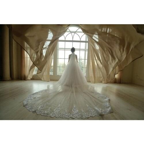 White lvory Crystals Bridal Wedding Veil velo de novia Cathedral Long 1 T With Comb brautschleier 3 M