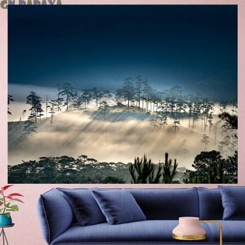 Forest in the sun tapestry Scenic Wall Hanging farmhouse decor sky tress goblen landscape boheme Polyester Yoga mat tapestry