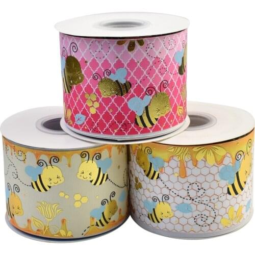 HSDRibbon 75mm 3inch hsd-design custom bee Pattern on Grosgrain Ribbon