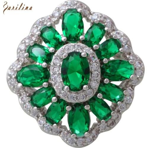Green Crystal CZ Silver Color Overlay Fashion Jewelry Rings Size 5 6 7 8 9 R550